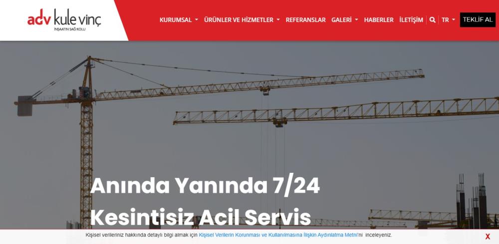 ADV Kule Vinç Web sitesi Tasarımı  için TTR Bilişim' i Tercih Etti . 