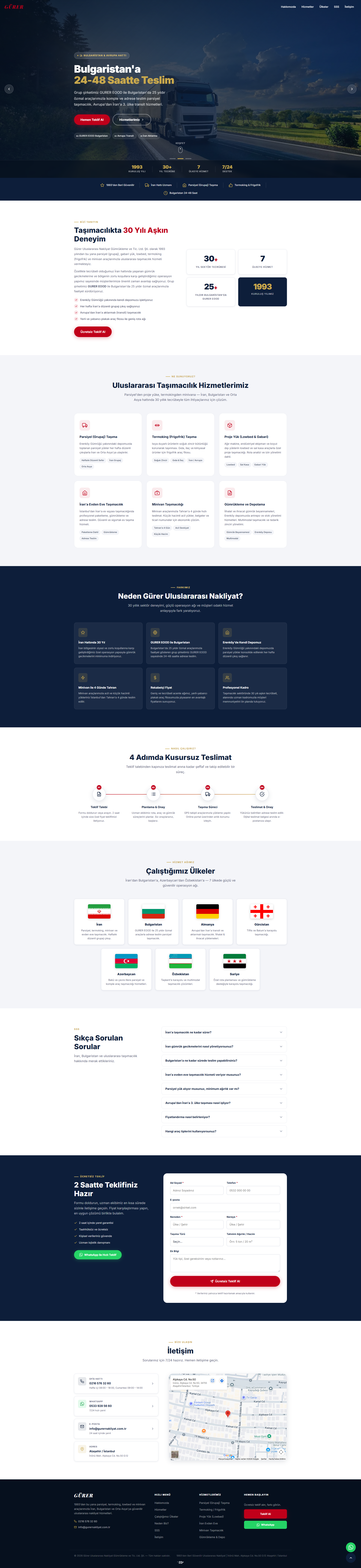 Gürer Uluslararası Nakliyat web sitesi ekran görüntüsü