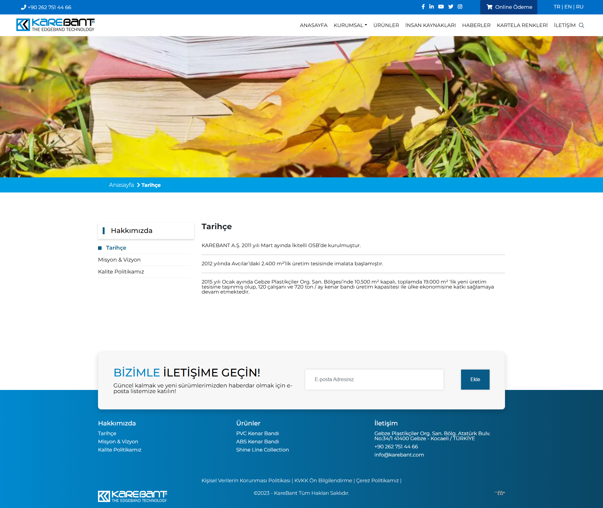 Karebant - PVC Kenar Bandı web sitesi ekran görüntüsü