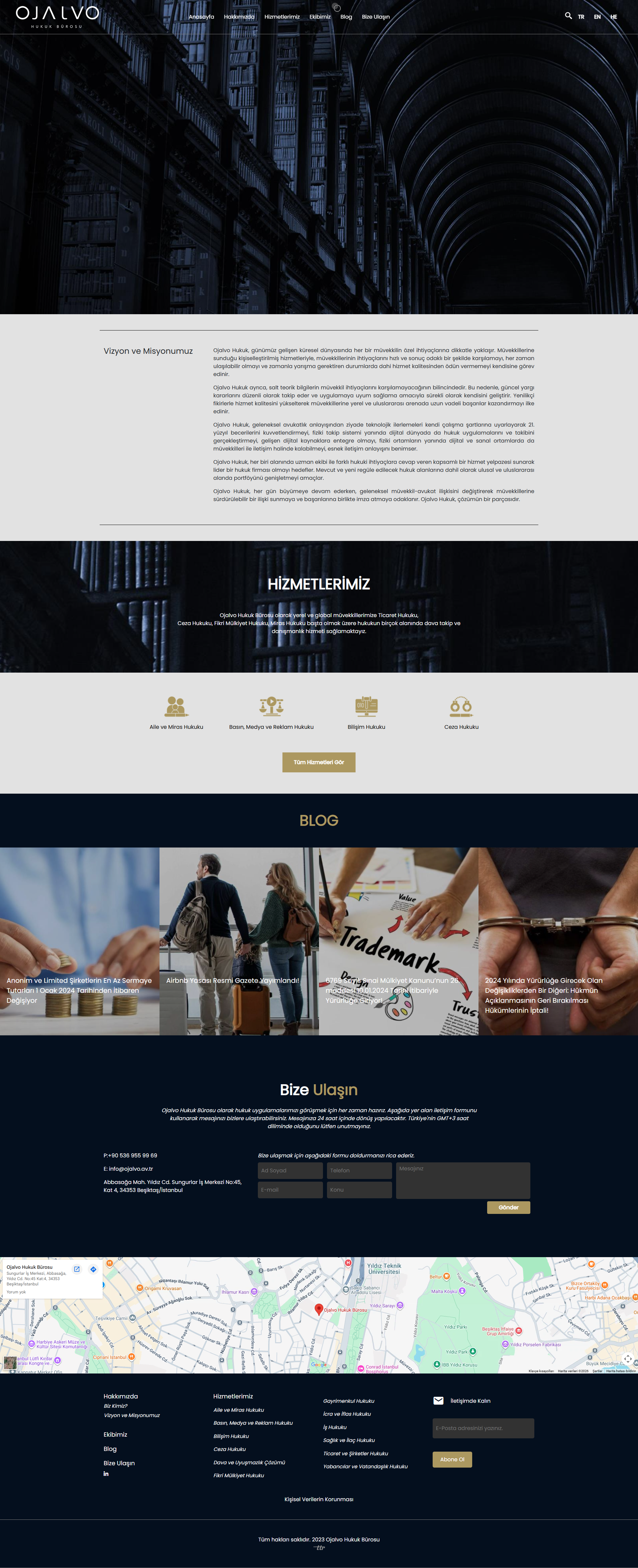 Ojalvo Hukuk Bürosu web sitesi ekran görüntüsü