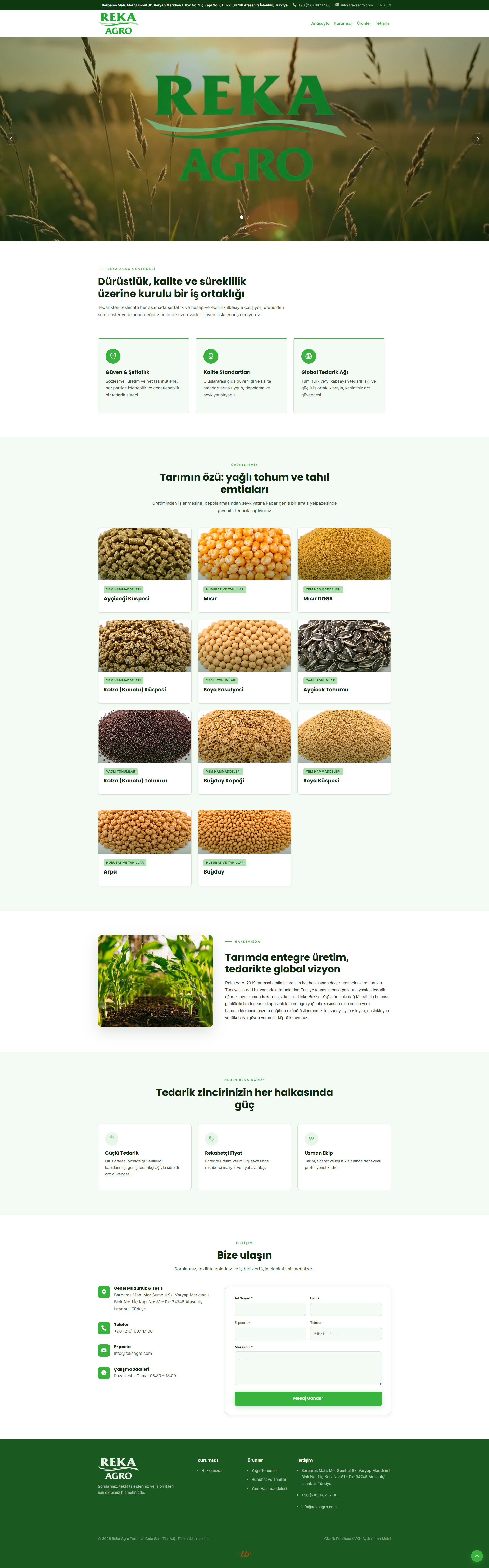 Reka Agro | Yağlı Tohum, Tahıl ve Tarımsal Emtia Tedariği web sitesi ekran görüntüsü