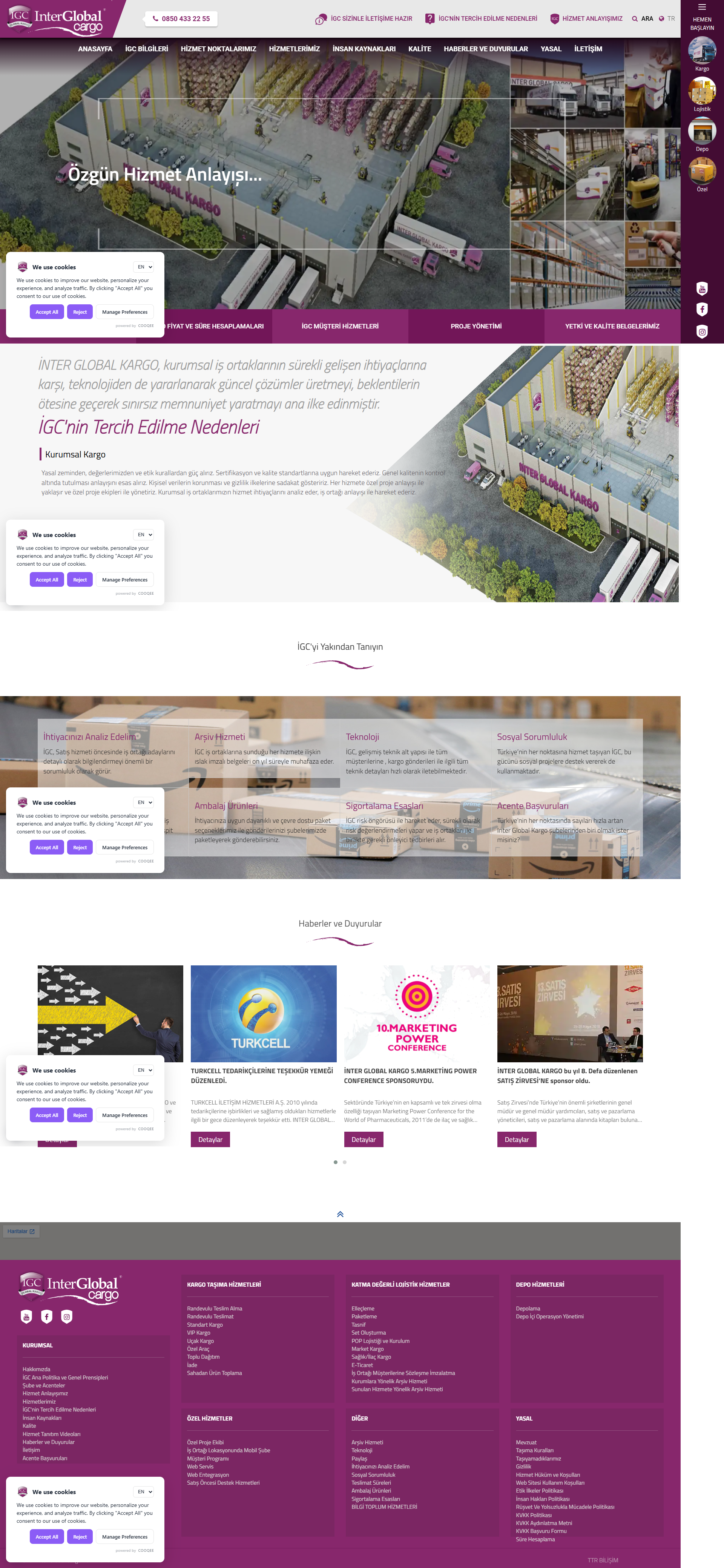 Inter Global Cargo web sitesi ekran görüntüsü