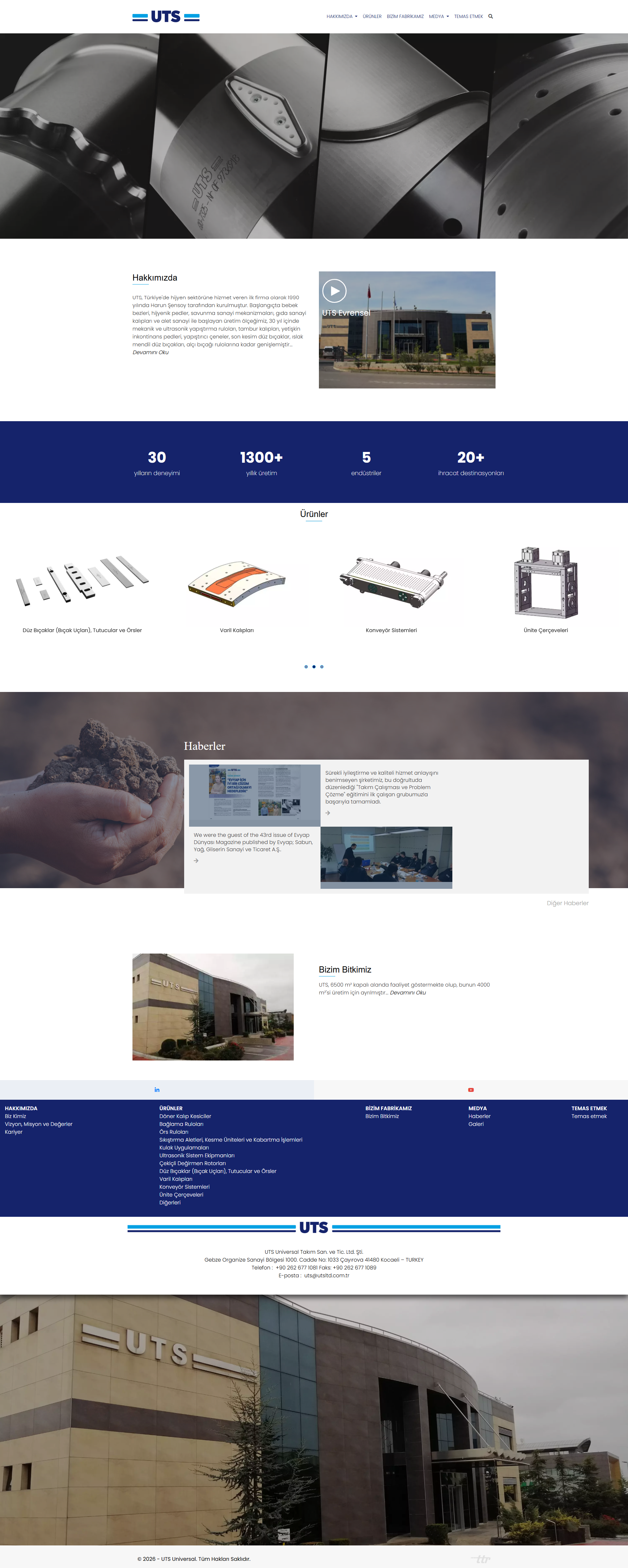 Universal Takım Sanayi web sitesi ekran görüntüsü